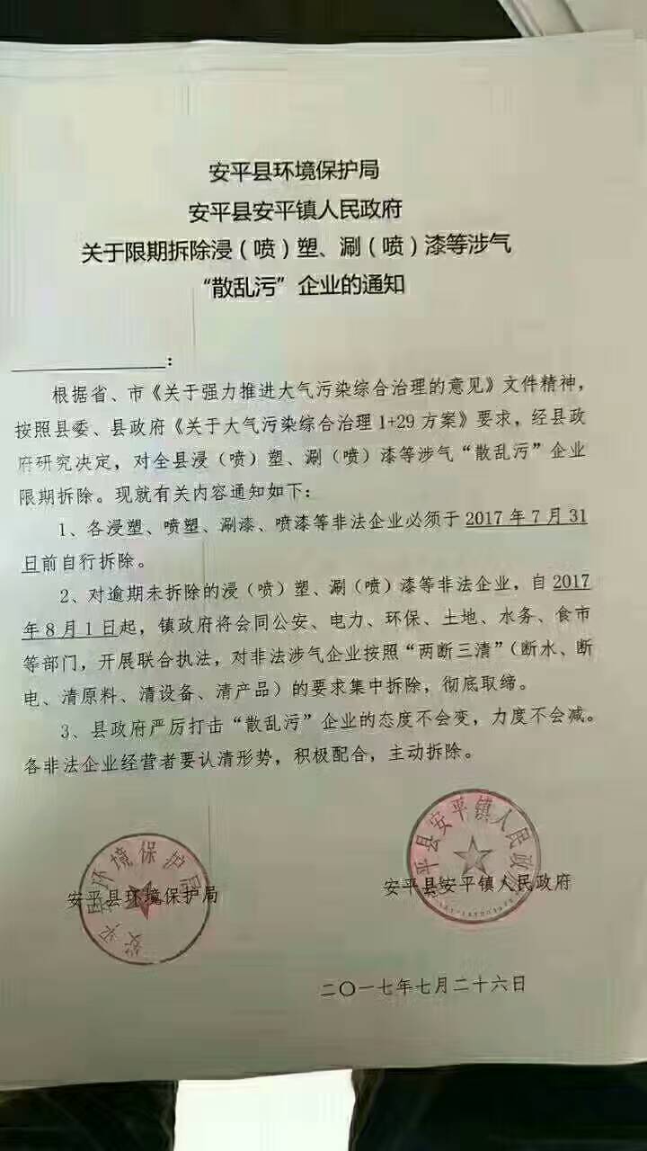 環(huán)保嚴查 安平縣環(huán)保局企業(yè)通知
